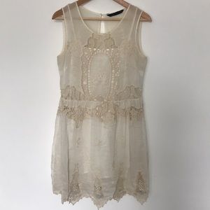 Zara cream vintage embroidered dress